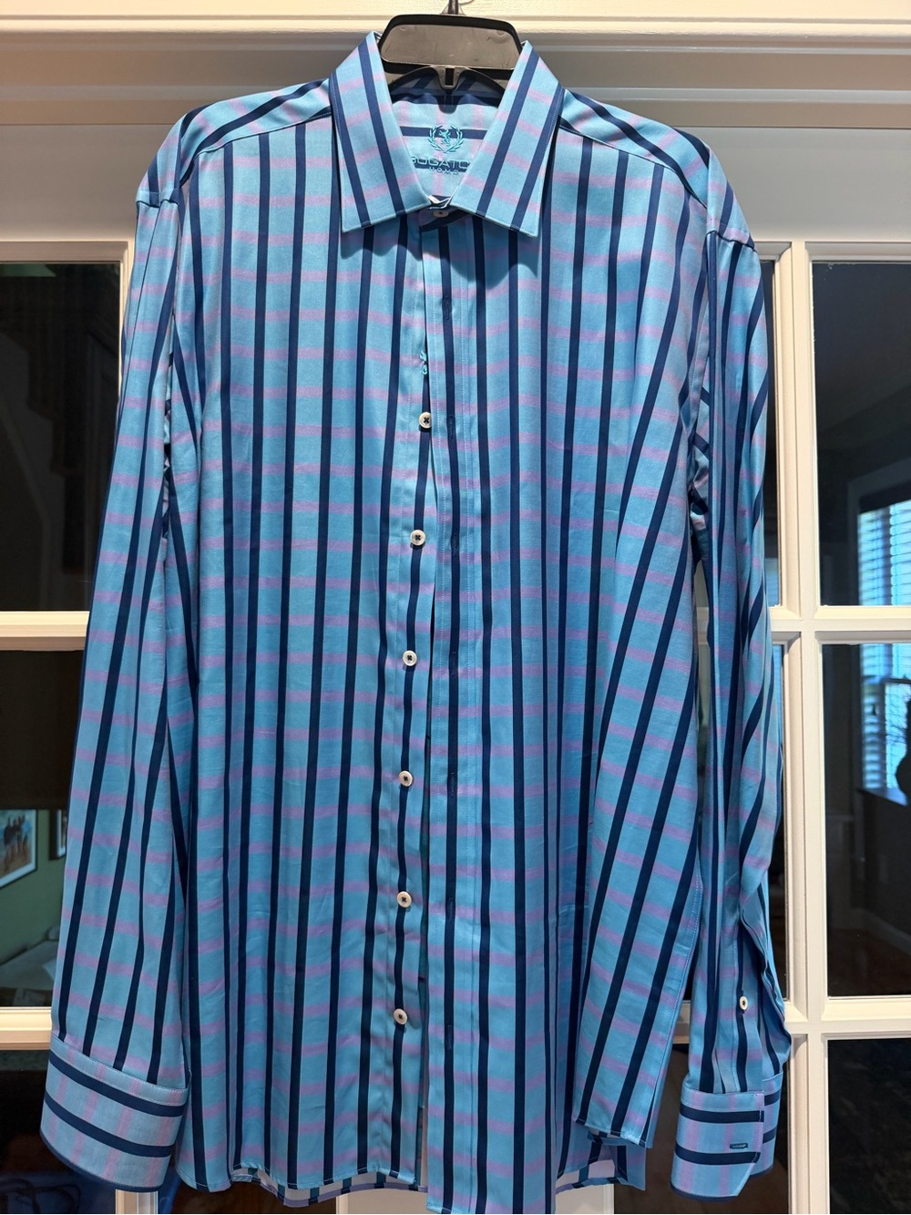 Bugatchi Blue and Navy Striped Dress Shirt